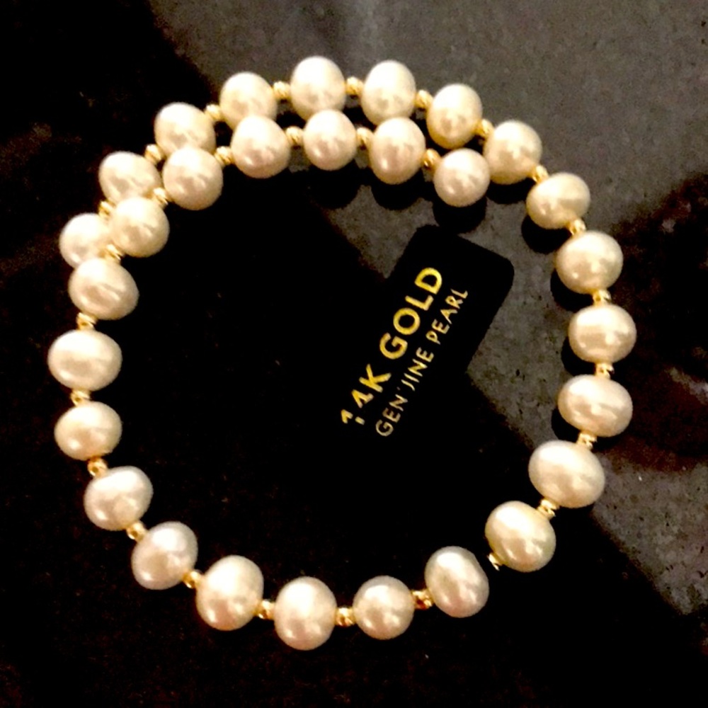 14K GOLD AND GENUINE PERAL BRACELET
